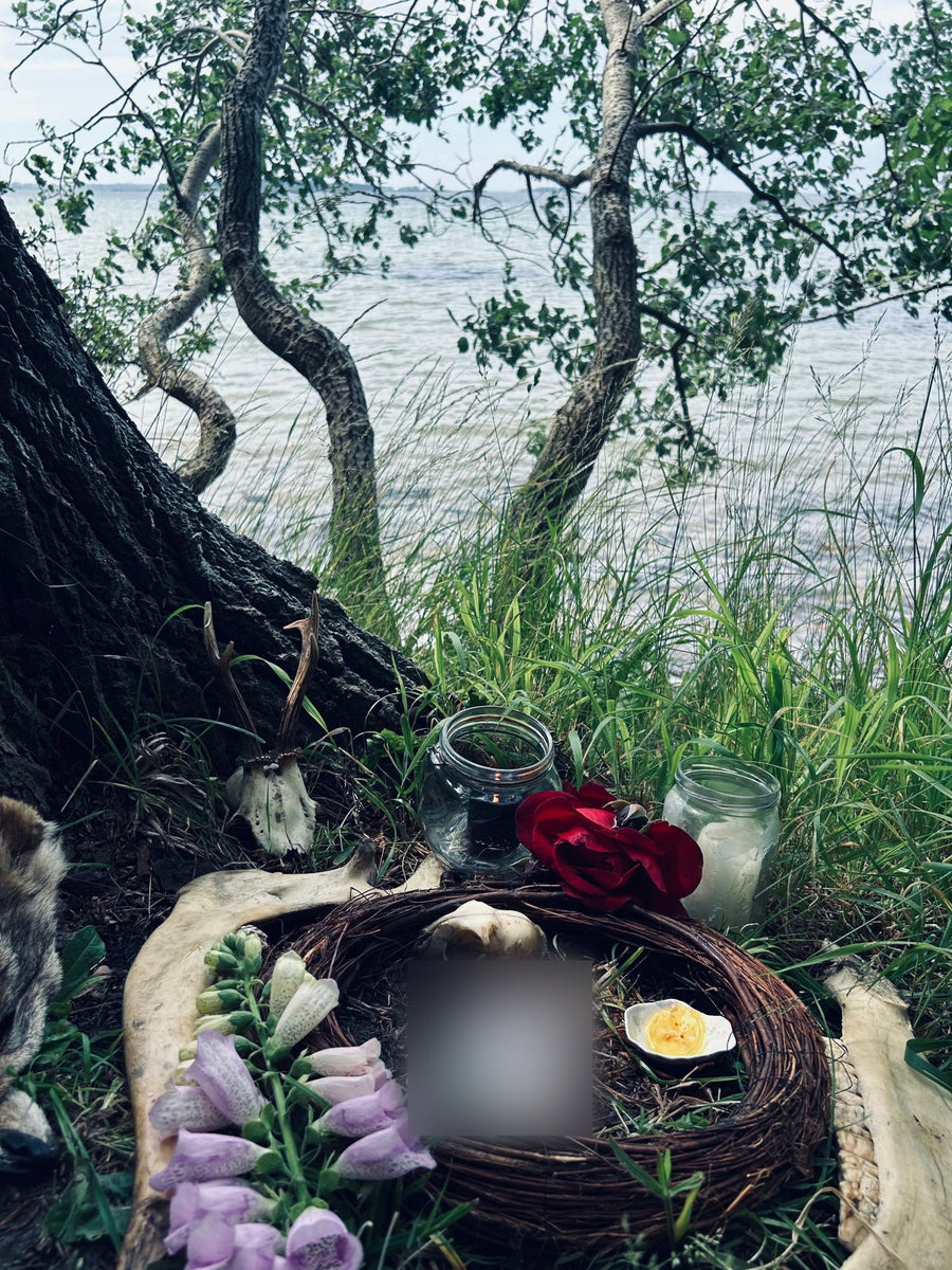 Luck and money, with foxglove, by the sea